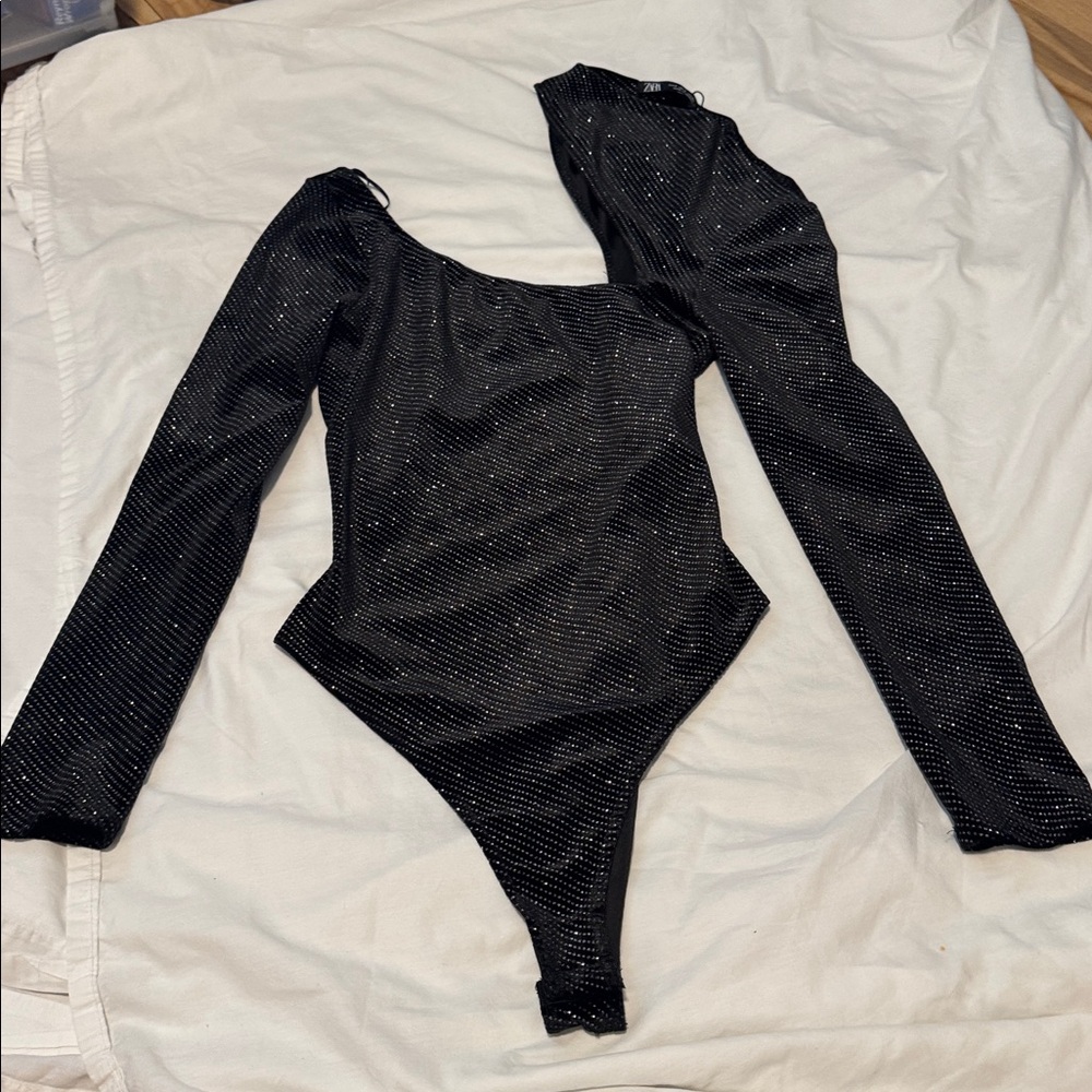 Zara Black and Silver Bodysuit assimetrical S